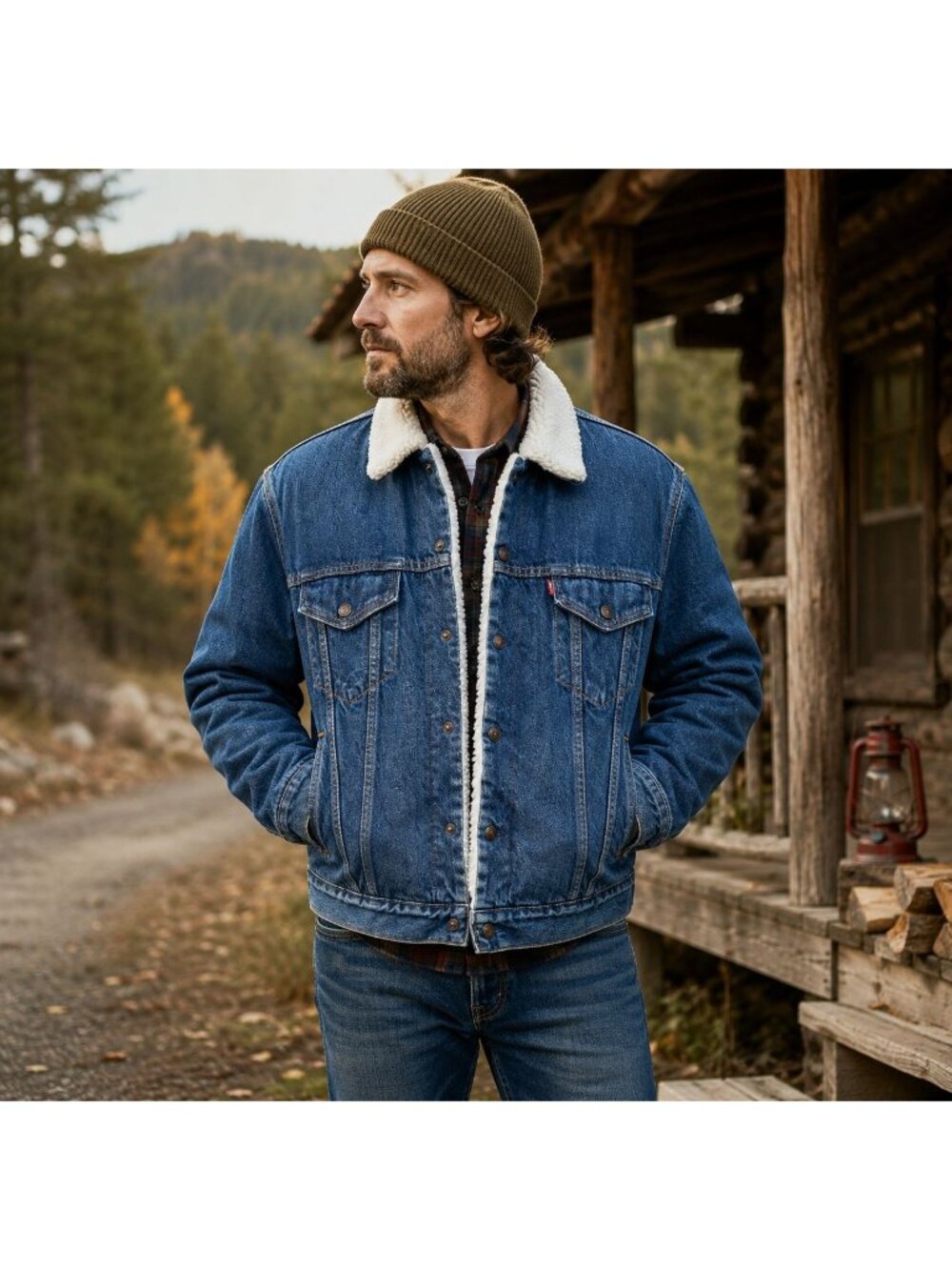 Vintage 80s Levi's 70608 Sherpa Denim Trucker Jacket 44 USA Made Red Tab